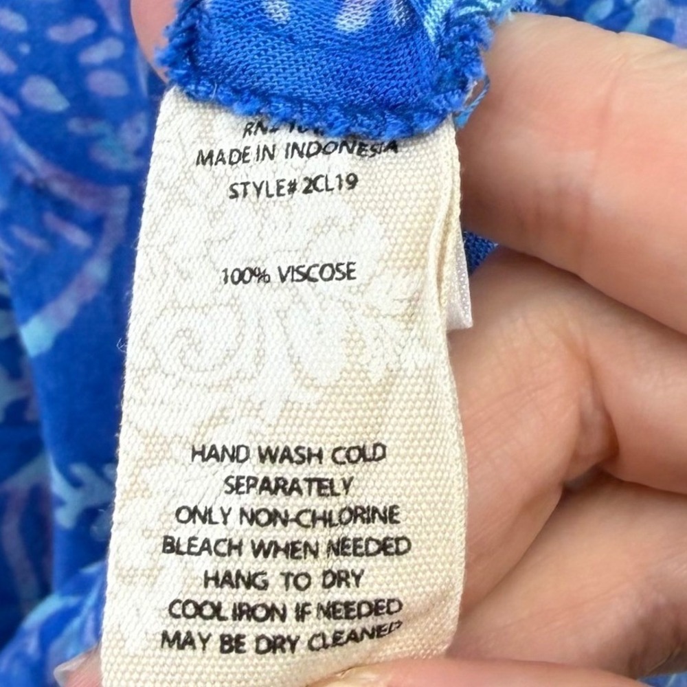 Soft Surroundings Midi Dress Womens XL Blue Batik Cold Shoulder Bubble Hem 2CL19 - Picture 7 of 8